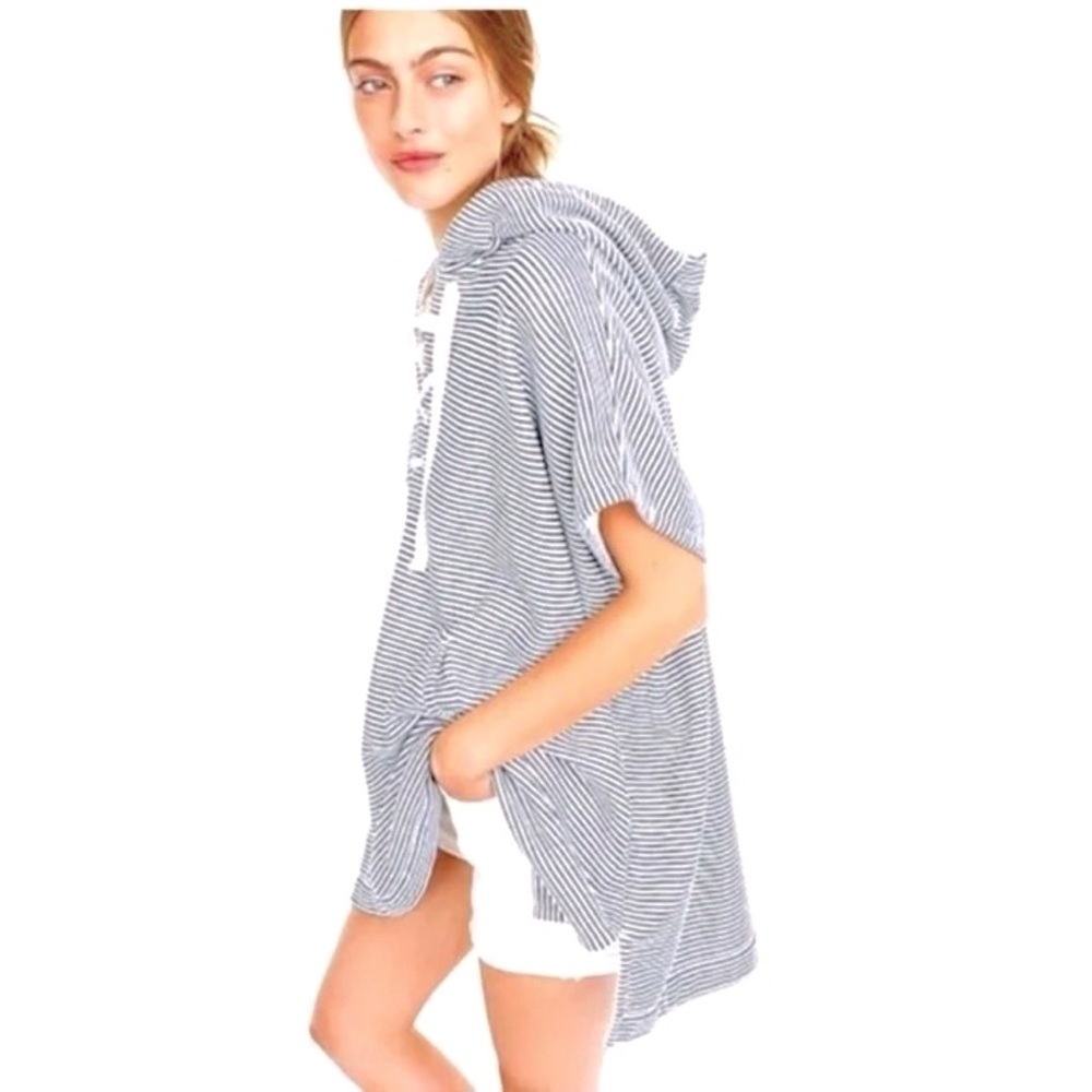 J. Crew Blue White Striped Oversized Lace Up Nautical Beach Hoodie| size XS/S